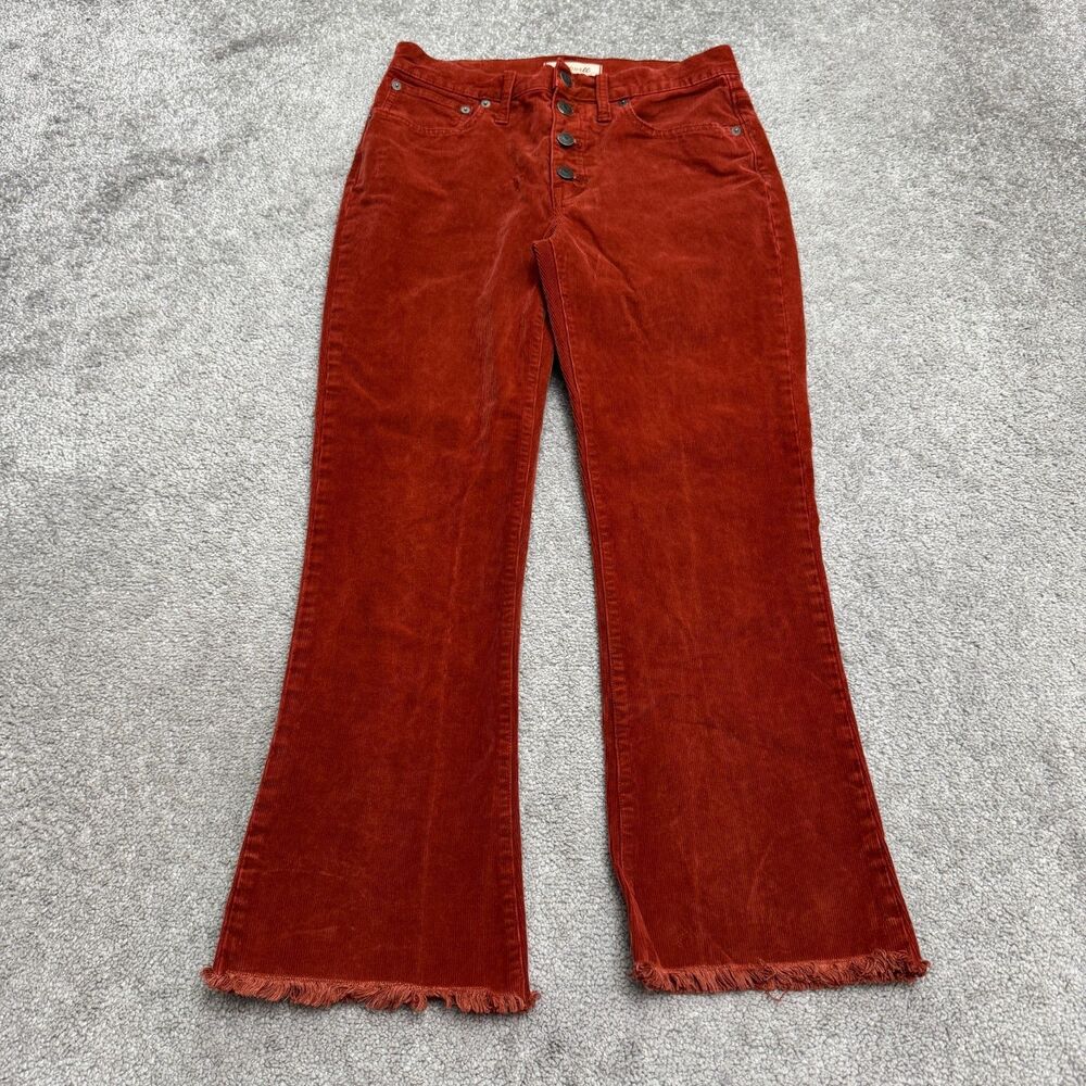 Madewell Cali Demi-Boot Corduroy Jeans Women 27 Rust Red Raw Hem Button Fly Fit